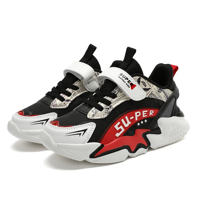 Boys' sports shoes with waterproof leather surface and anti slip soft sole for students - Korvel