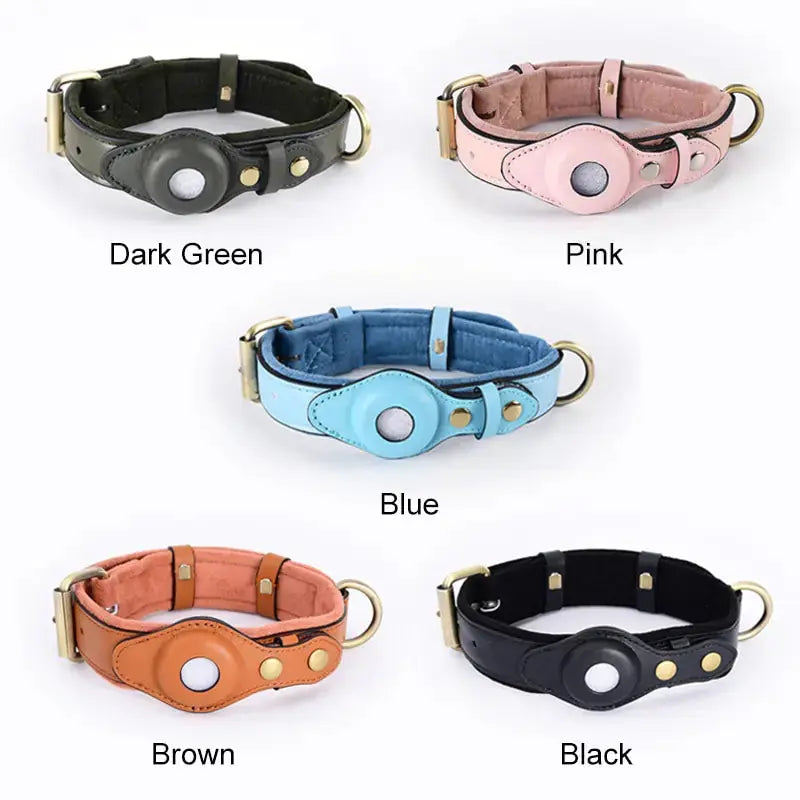 Premium Leather Anti-Lost Dog Collar with AirTag Holder
