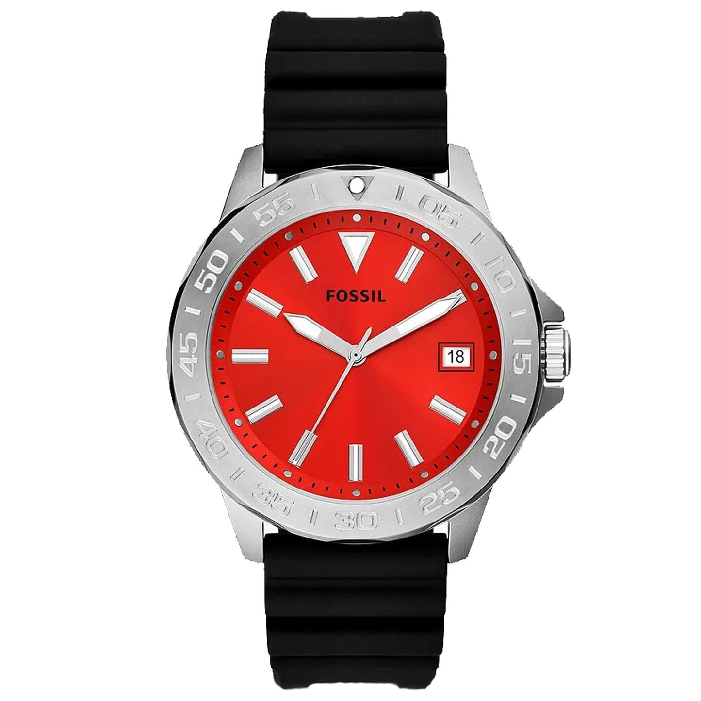 Fossil Men's Bannon Watch - Red Dial, Silicone Strap