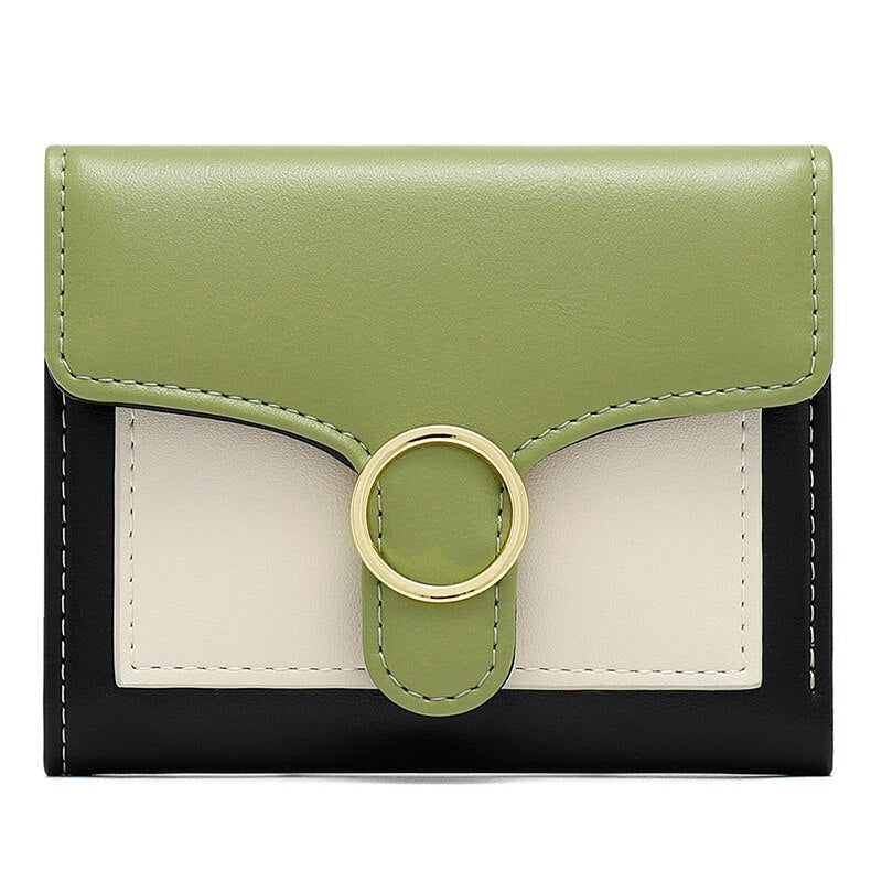 Brand Designer Geometric Panelled Trifold Women Wallet Pu Leather Zipper Coin Ladies Small Purse Card Holder Short Female Wallet - Korvel