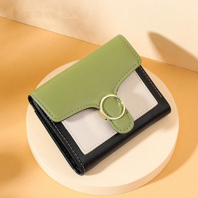 Brand Designer Geometric Panelled Trifold Women Wallet Pu Leather Zipper Coin Ladies Small Purse Card Holder Short Female Wallet - Korvel