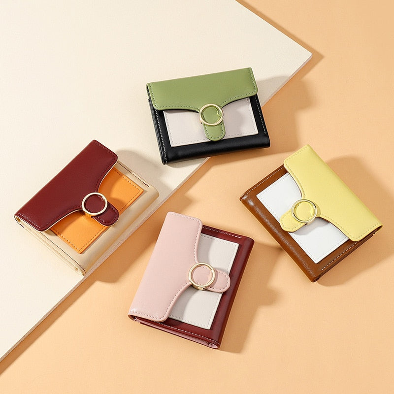Brand Designer Geometric Panelled Trifold Women Wallet Pu Leather Zipper Coin Ladies Small Purse Card Holder Short Female Wallet - Korvel