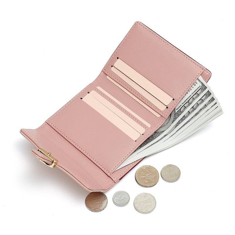 Brand Designer Geometric Panelled Trifold Women Wallet Pu Leather Zipper Coin Ladies Small Purse Card Holder Short Female Wallet - Korvel