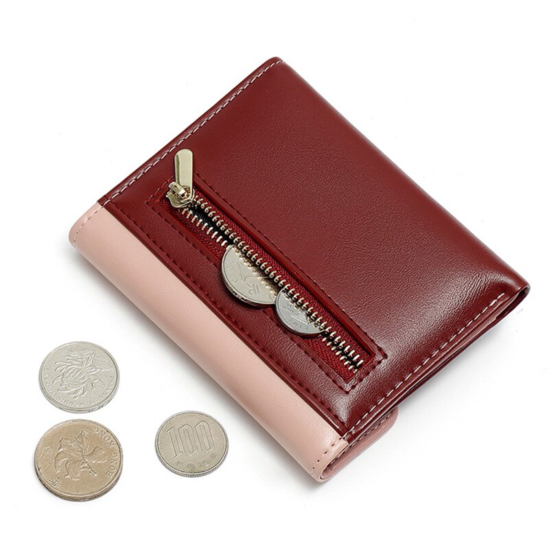 Brand Designer Geometric Panelled Trifold Women Wallet Pu Leather Zipper Coin Ladies Small Purse Card Holder Short Female Wallet - Korvel