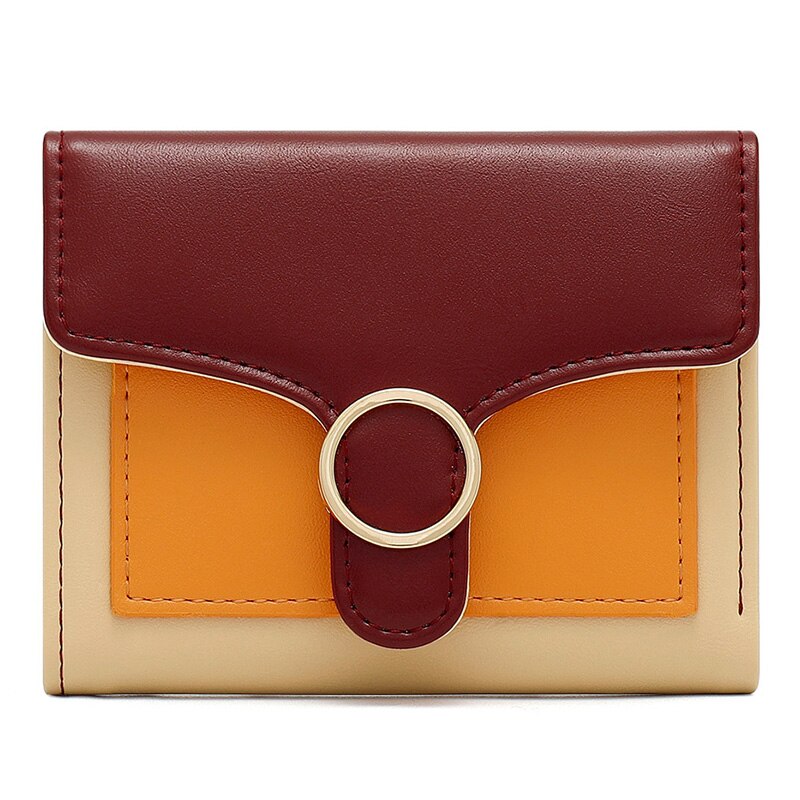 Brand Designer Geometric Panelled Trifold Women Wallet Pu Leather Zipper Coin Ladies Small Purse Card Holder Short Female Wallet - Korvel
