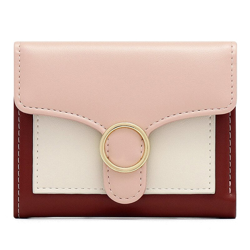 Brand Designer Geometric Panelled Trifold Women Wallet Pu Leather Zipper Coin Ladies Small Purse Card Holder Short Female Wallet - Korvel