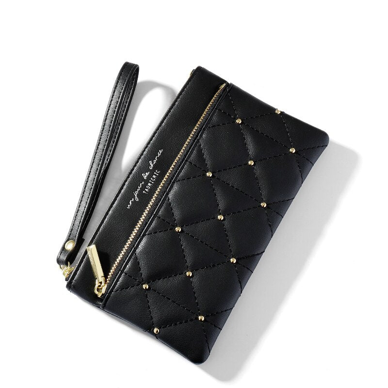 Stylish Plaid Wallet with Rivet Detail for Women