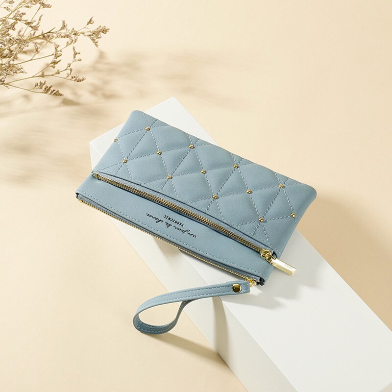 Stylish Plaid Wallet with Rivet Detail for Women