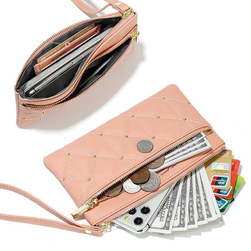Stylish Plaid Wallet with Rivet Detail for Women