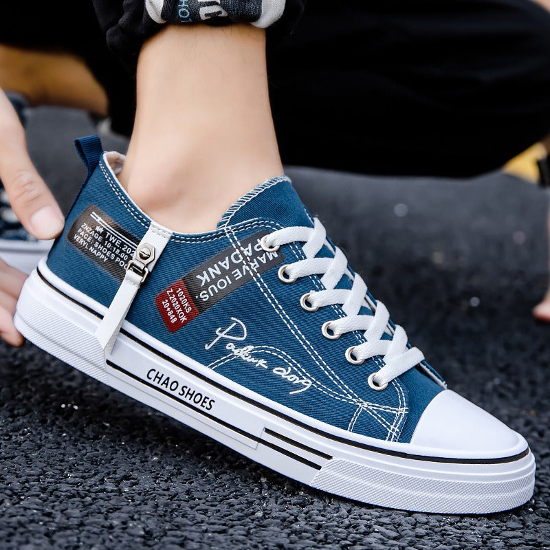 Breathable men's canvas shoes, Hong Kong style men's shoes, casual cloth shoes, trendy, lightweight, low top board shoes - Korvel