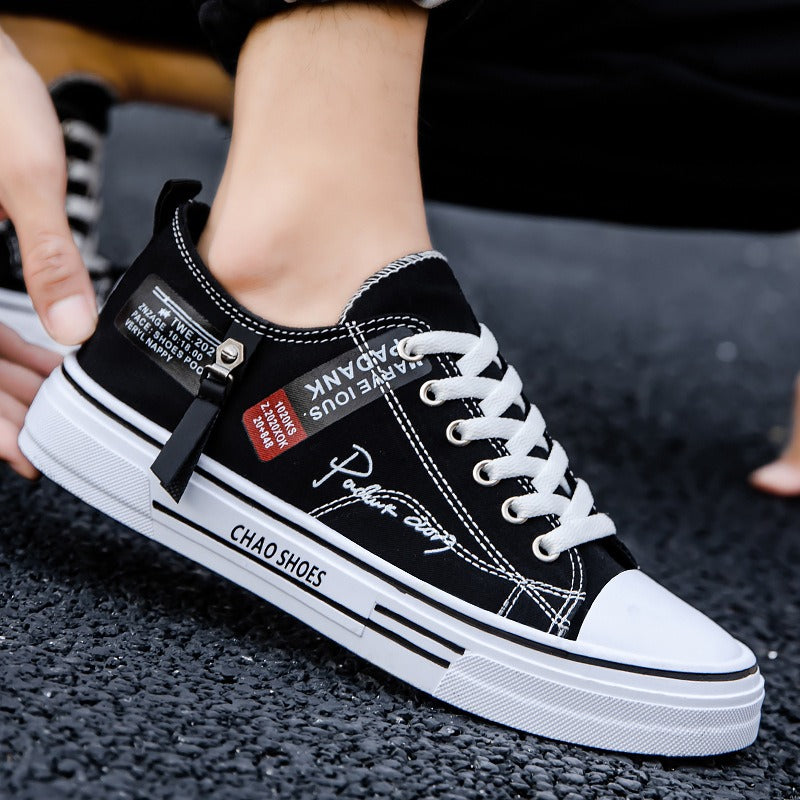 Breathable men's canvas shoes, Hong Kong style men's shoes, casual cloth shoes, trendy, lightweight, low top board shoes - Korvel