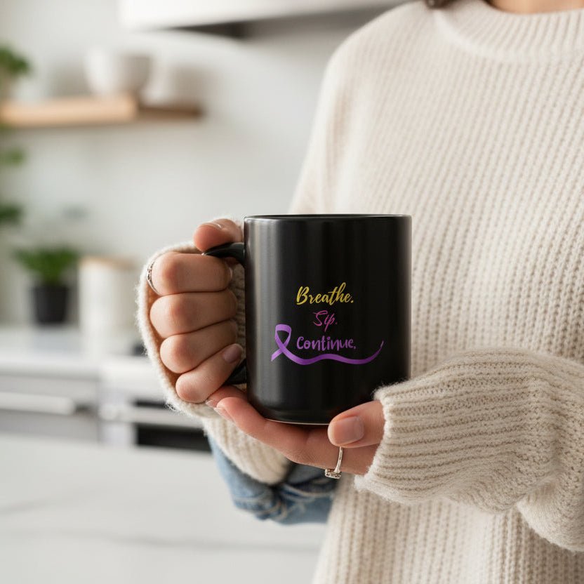 Respira. Toma un sorbo. Continúa. Taza de café negra – Concienciación sobre la epilepsia