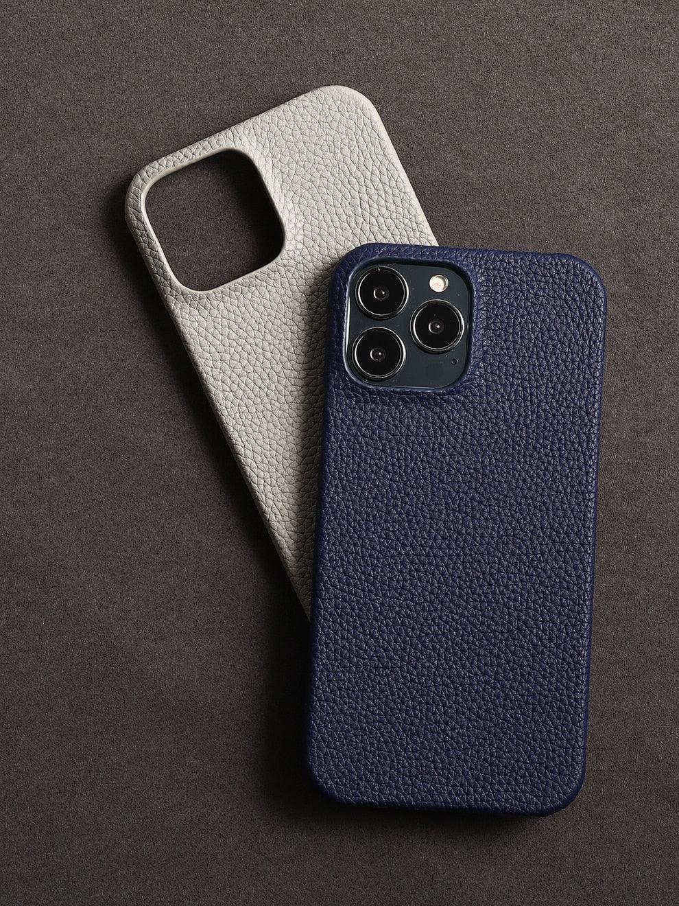 Coque de téléphone mobile en cuir véritable orange vif pour iPhone