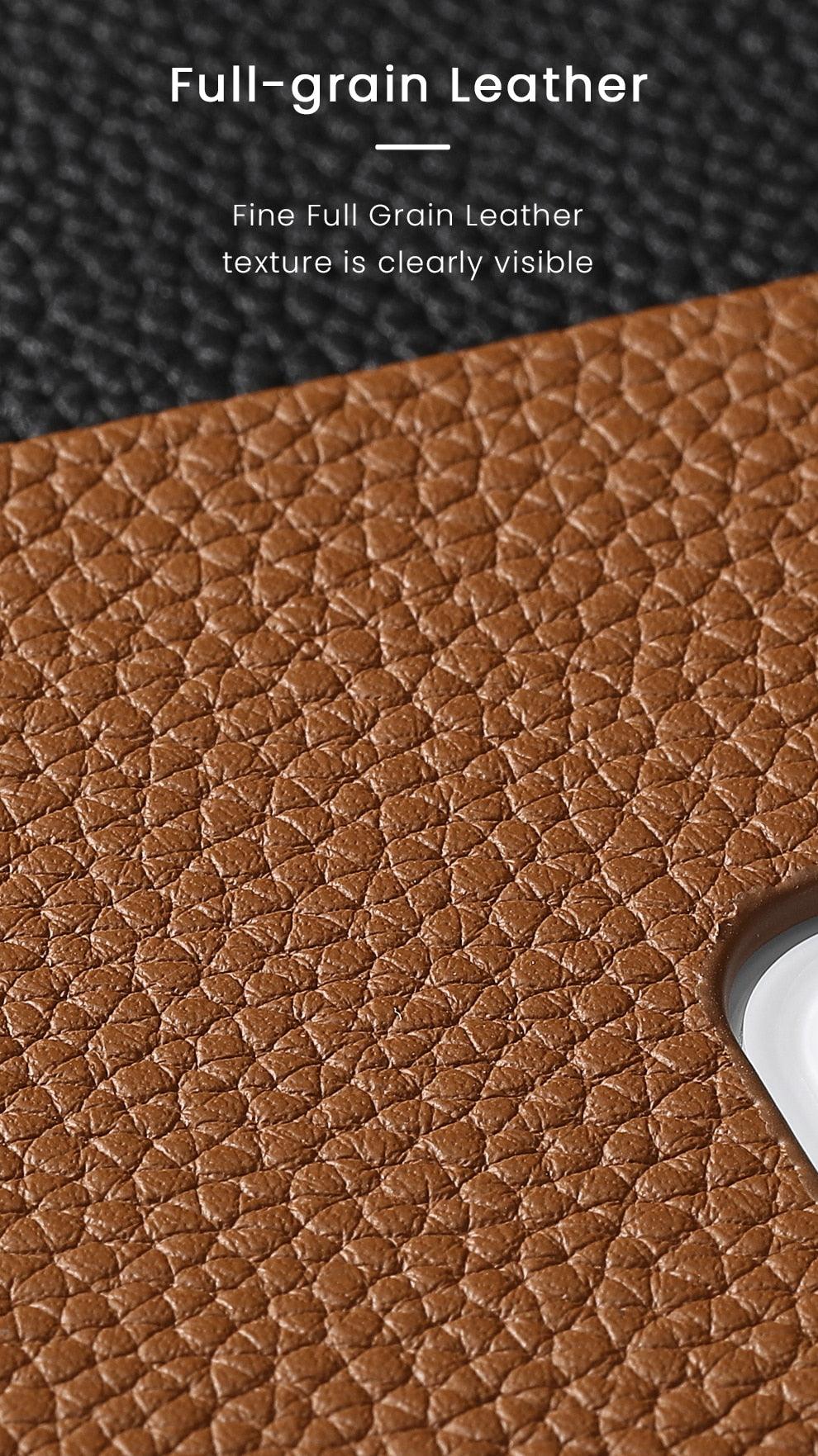 Coque de téléphone mobile en cuir véritable orange vif pour iPhone