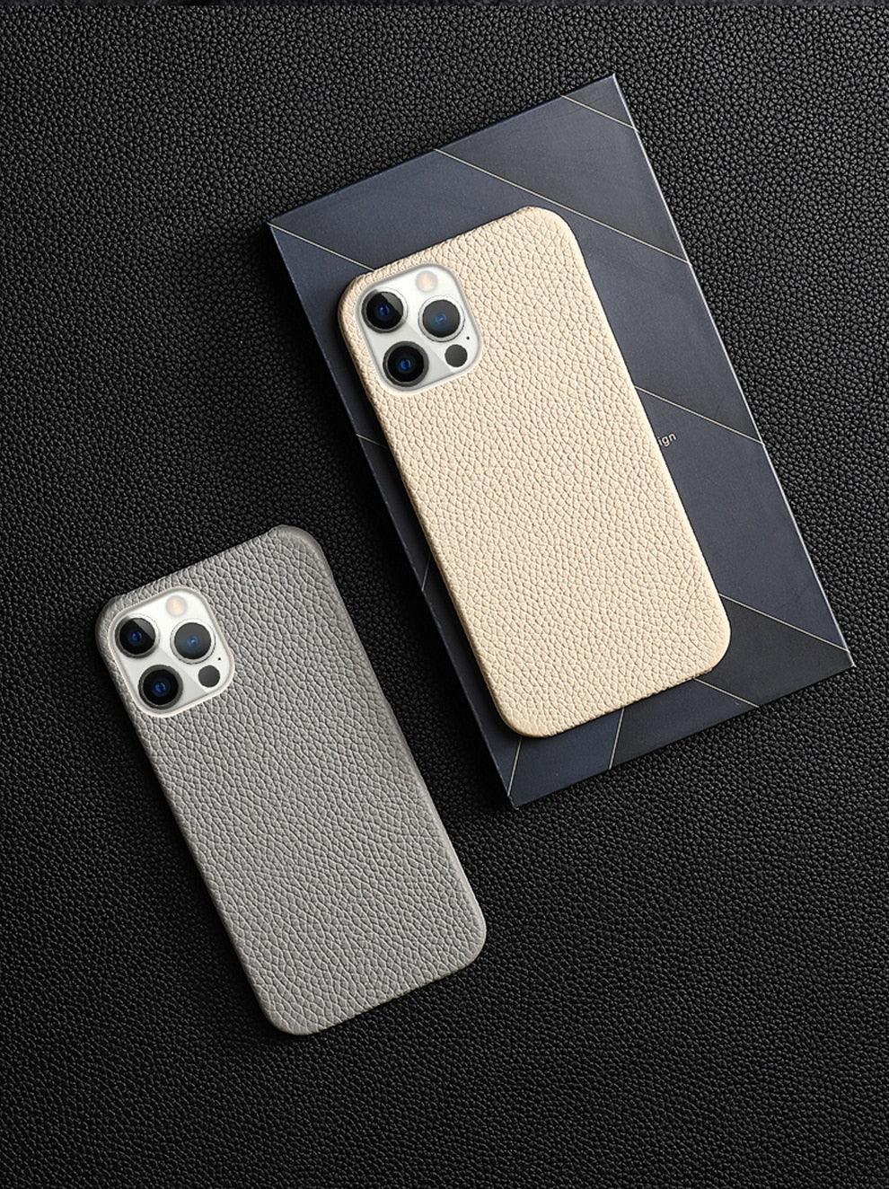 Coque de téléphone mobile en cuir véritable orange vif pour iPhone