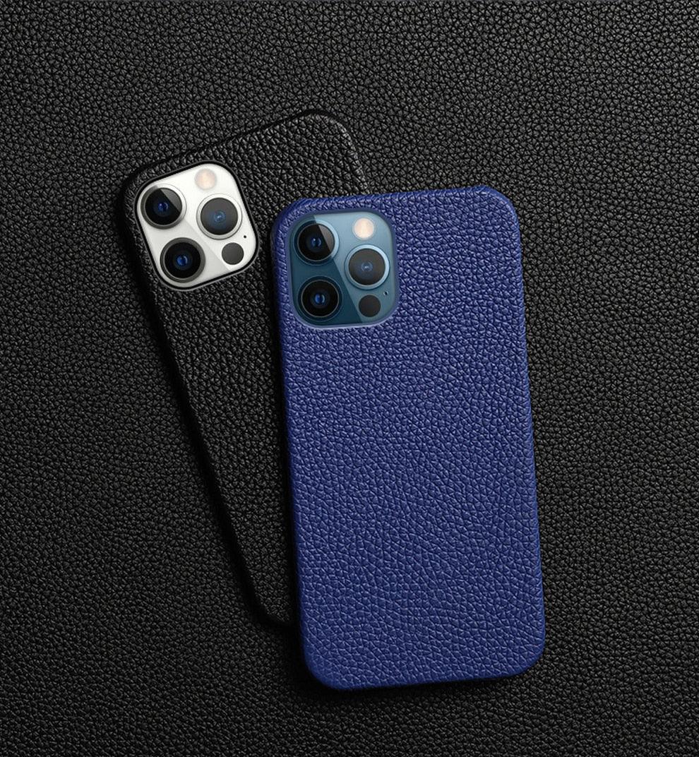 Coque de téléphone mobile en cuir véritable orange vif pour iPhone
