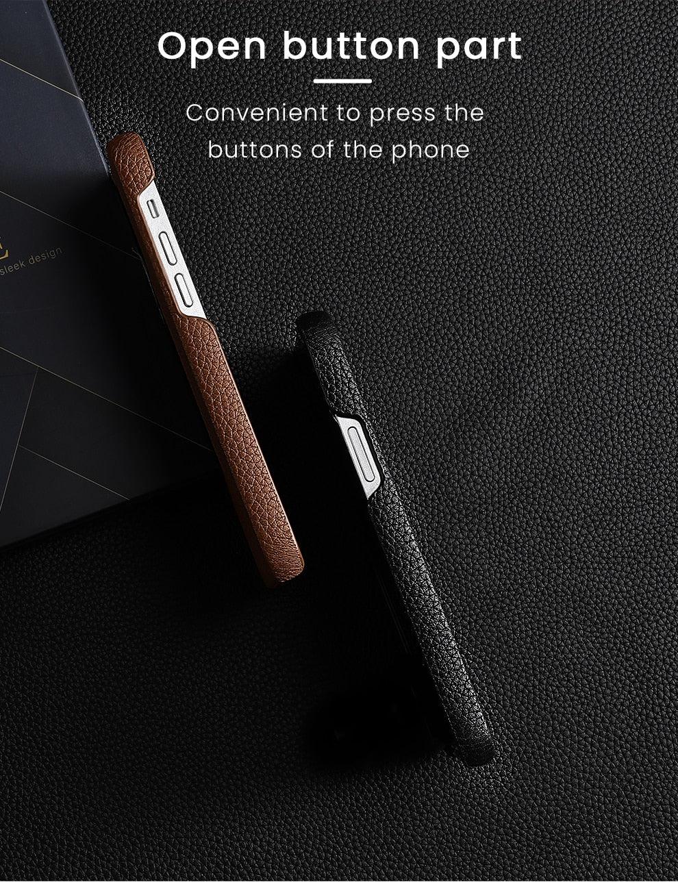 Coque de téléphone mobile en cuir véritable orange vif pour iPhone