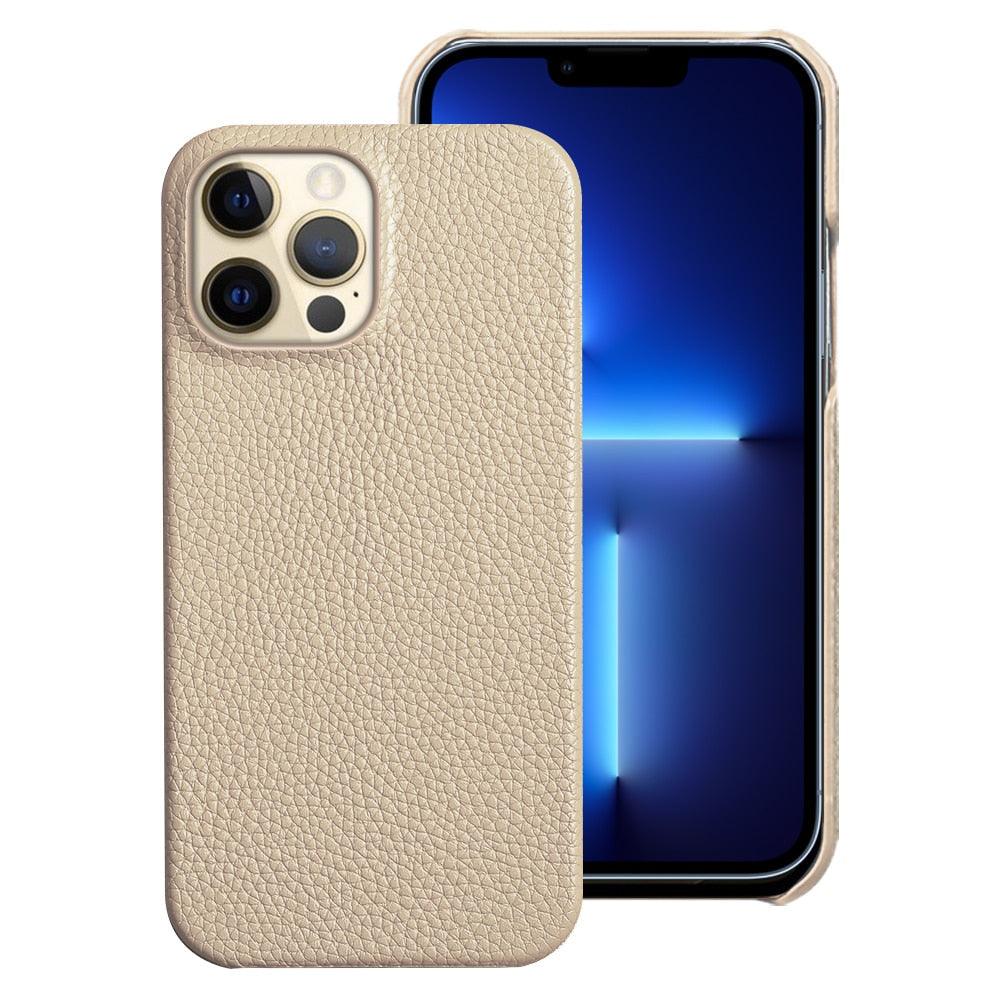 Coque de téléphone mobile en cuir véritable orange vif pour iPhone