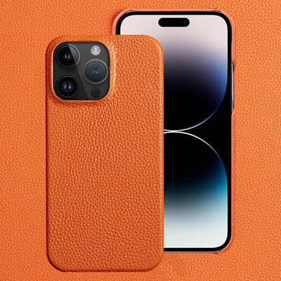 Coque de téléphone mobile en cuir véritable orange vif pour iPhone