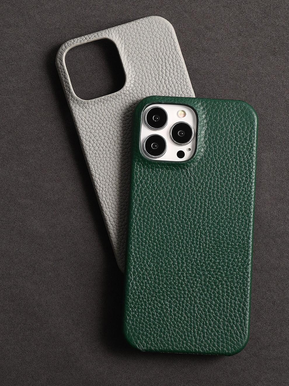 Coque de téléphone mobile en cuir véritable orange vif pour iPhone