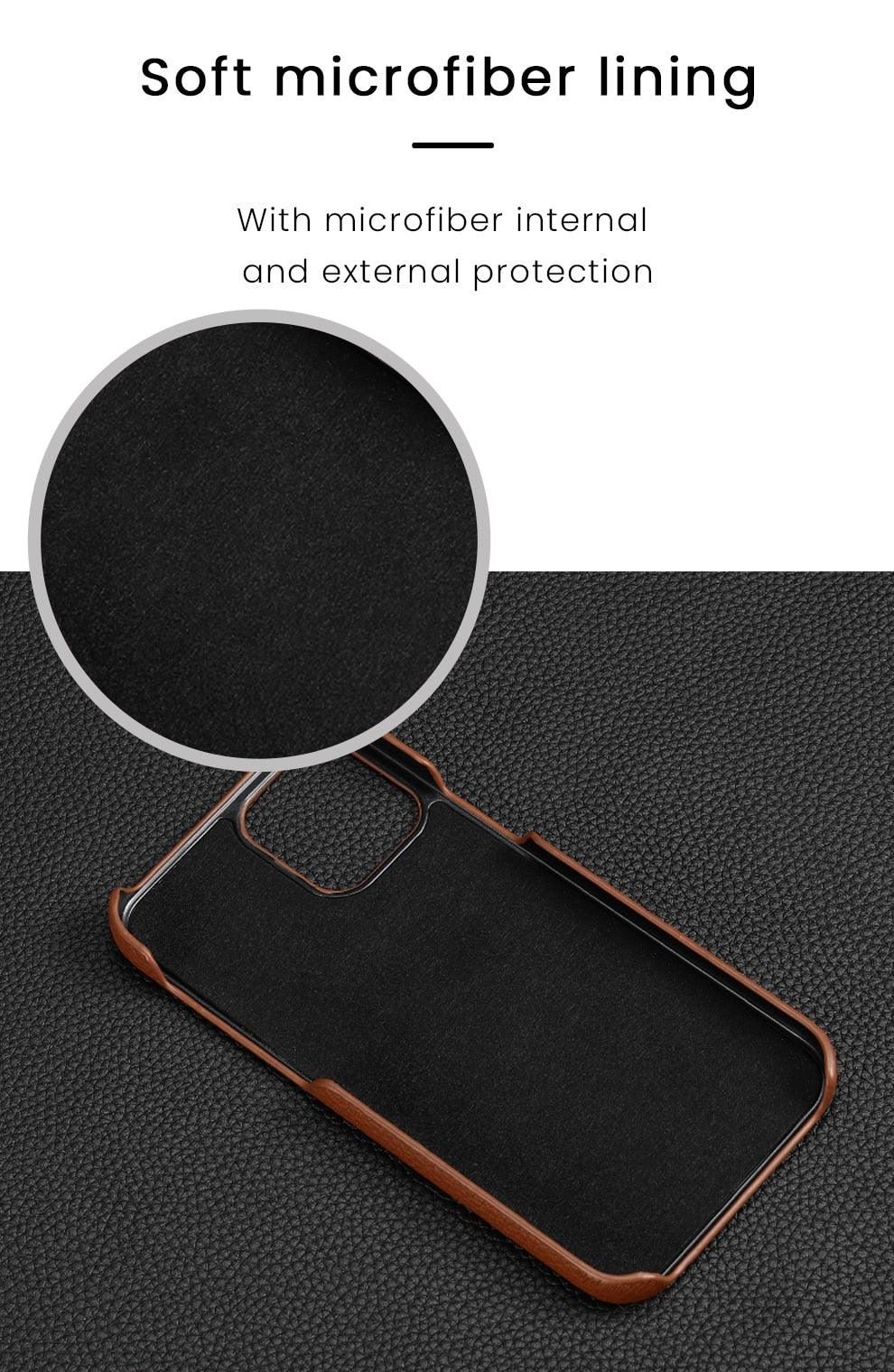 Coque de téléphone mobile en cuir véritable orange vif pour iPhone