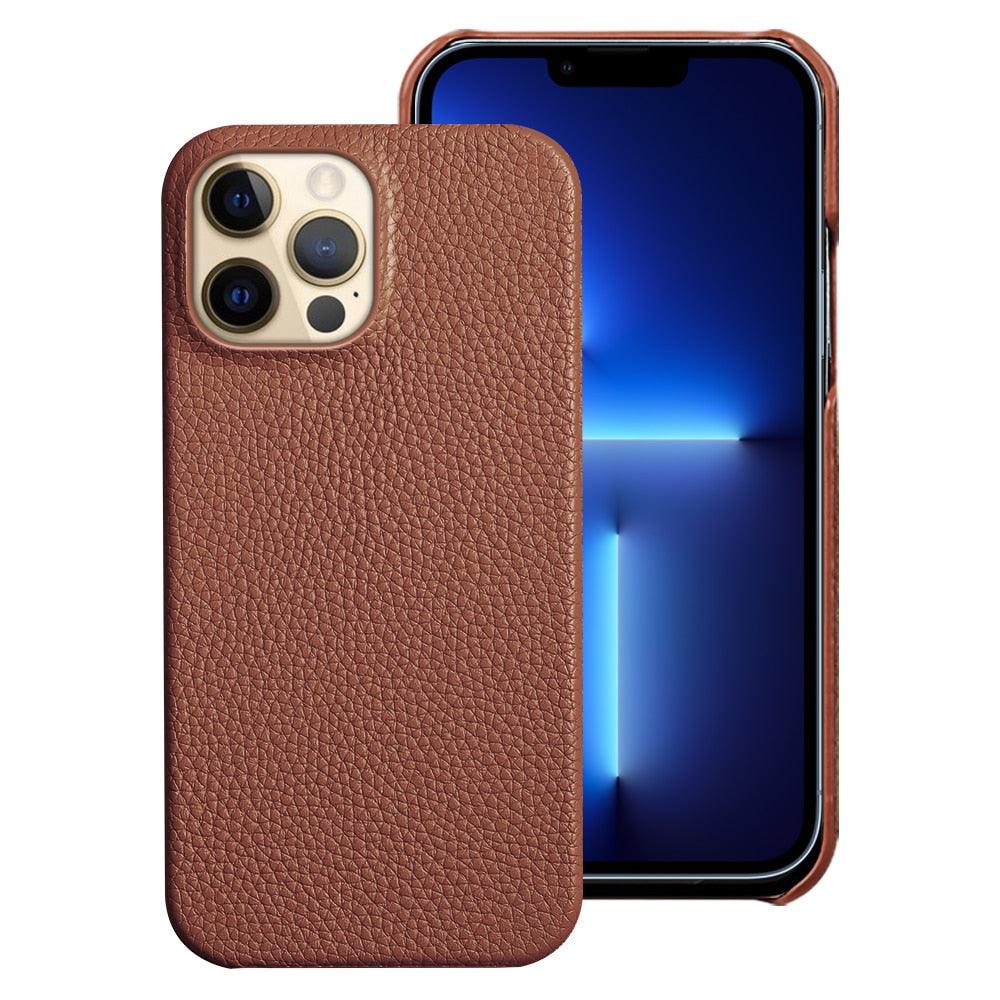 Coque de téléphone mobile en cuir véritable orange vif pour iPhone