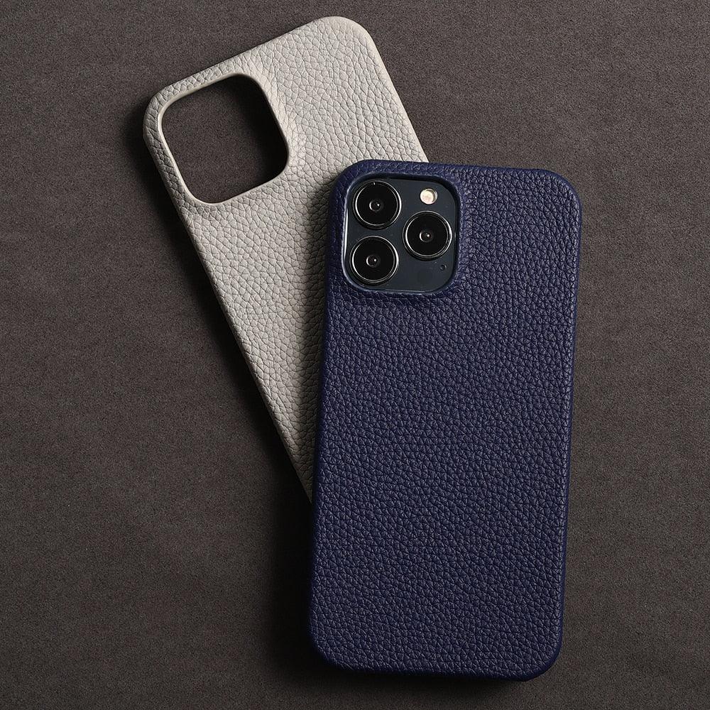 Coque de téléphone mobile en cuir véritable orange vif pour iPhone