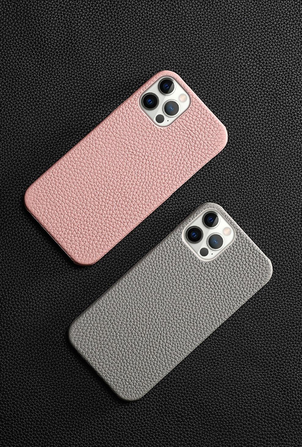 Coque de téléphone mobile en cuir véritable orange vif pour iPhone
