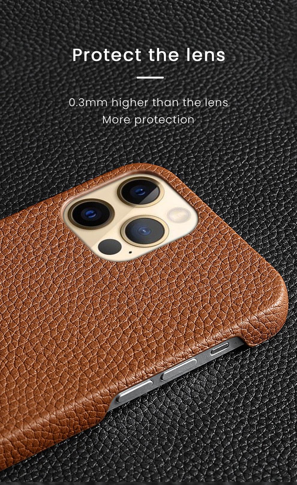 Coque de téléphone mobile en cuir véritable orange vif pour iPhone