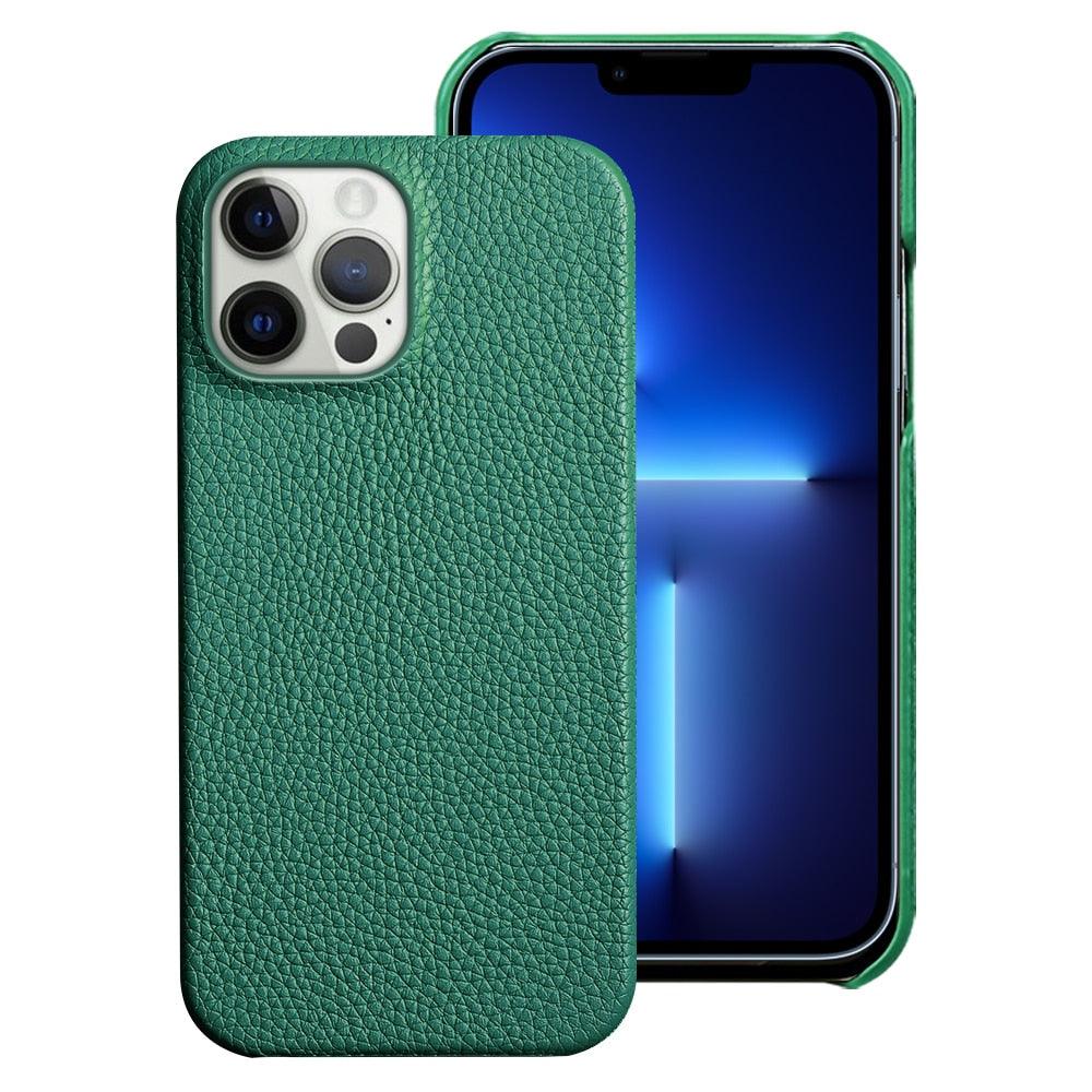 Coque de téléphone mobile en cuir véritable orange vif pour iPhone
