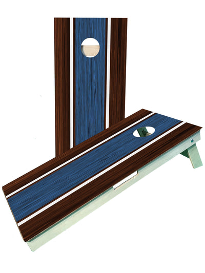 Premium Brown and Blue Striped Cornhole Boards for Ultimate Fun - Korvel