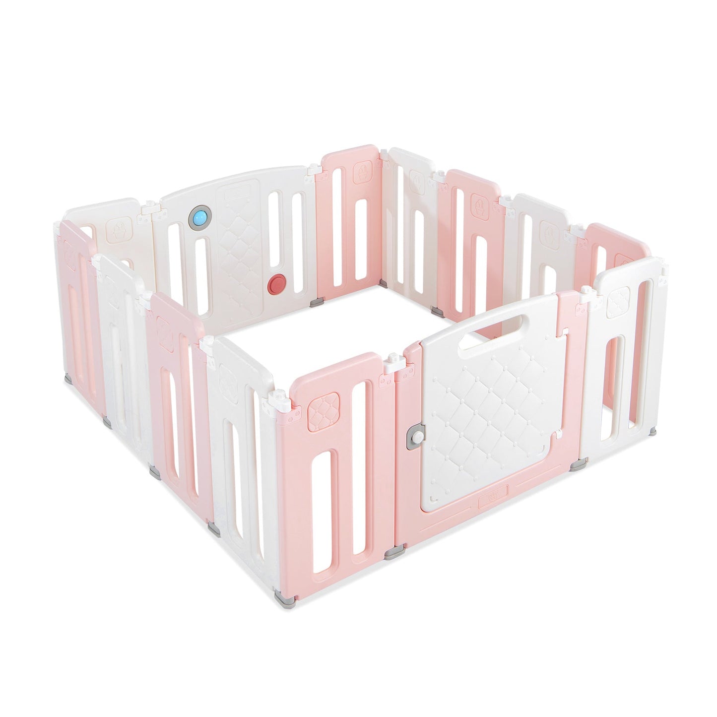14 Panels Kids Safety Activity Play Center with Drawing Board - Pink