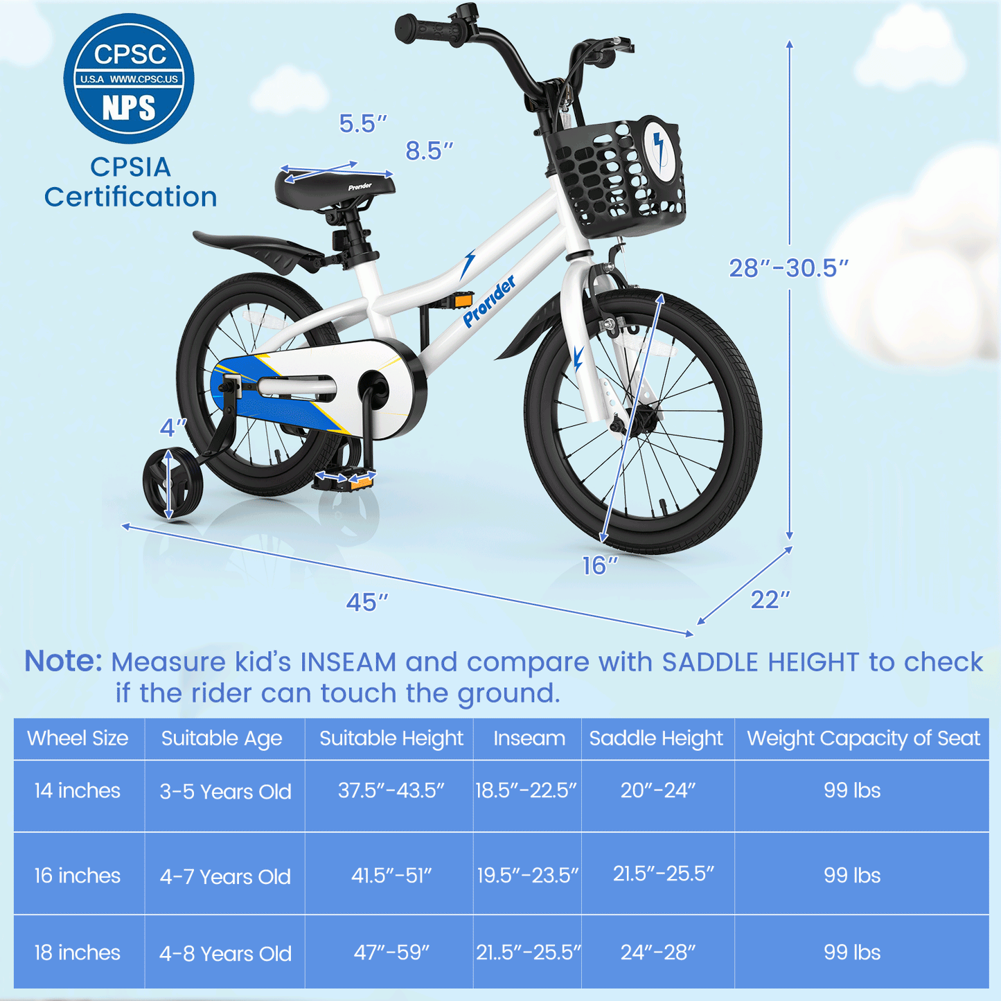 16 Inch Kids Bike with Removable Training Wheels - White