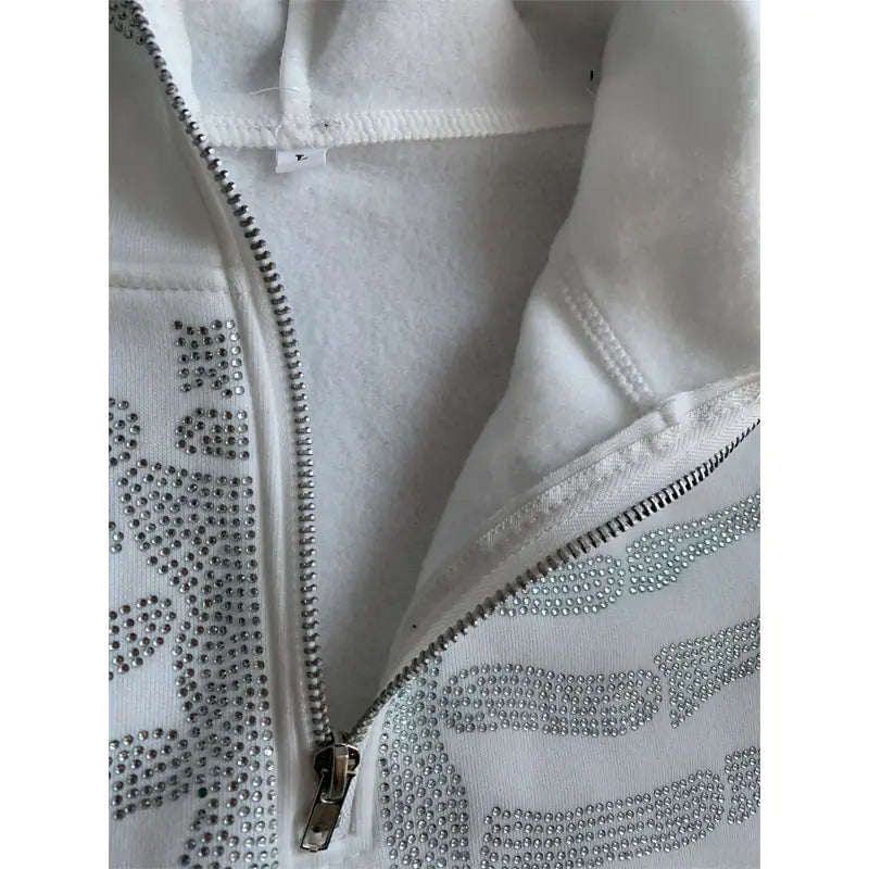 Skeleton Rhinestone Full Zip Hoodie for Women