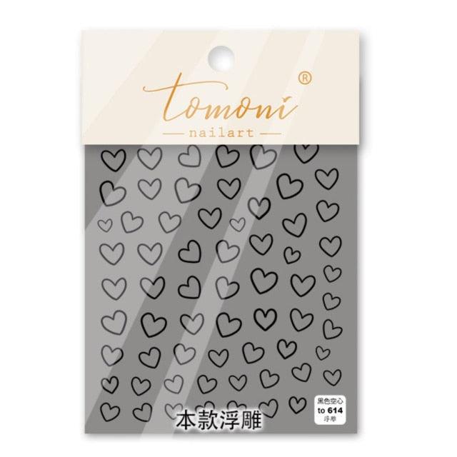 Pegatinas de Uñas Bubble Cute Corazones Negros y Rojos