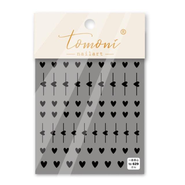 Pegatinas de Uñas Bubble Cute Corazones Negros y Rojos