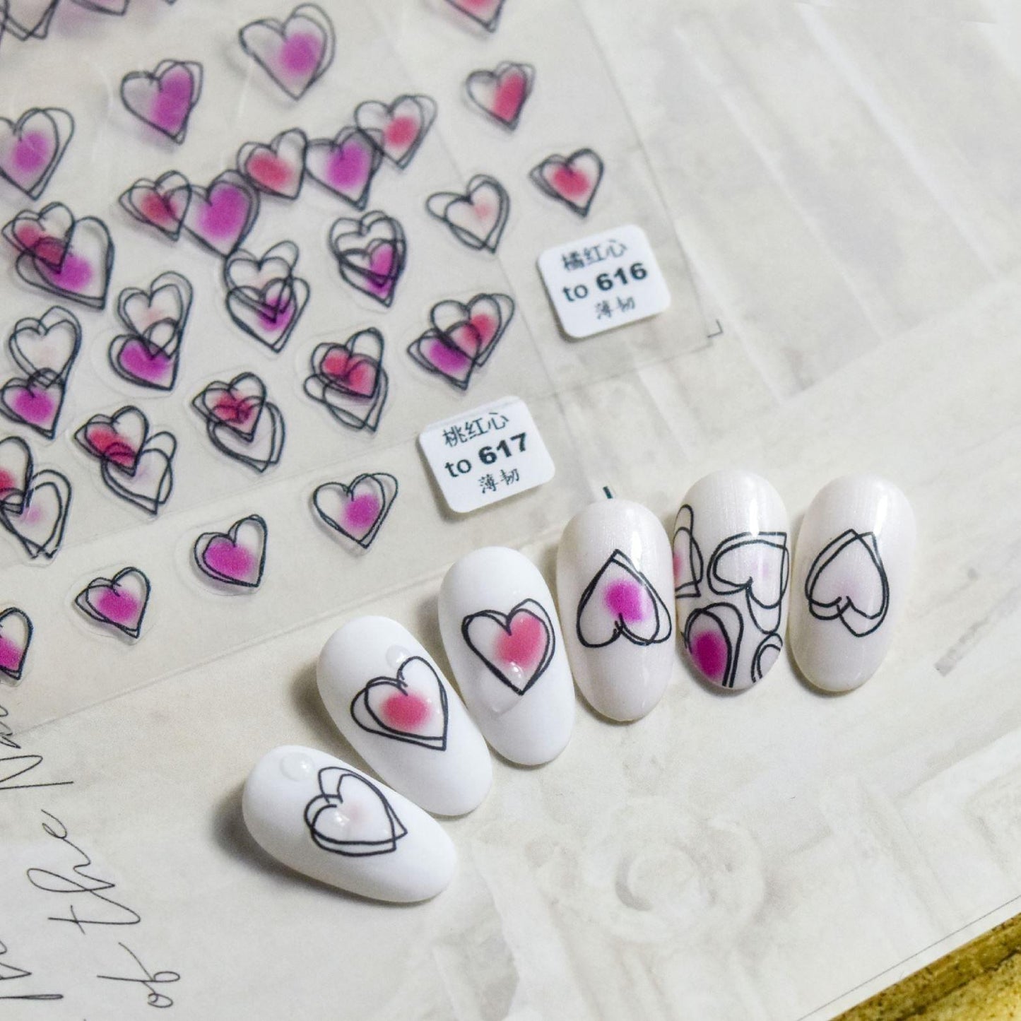 Pegatinas de Uñas Bubble Cute Corazones Negros y Rojos
