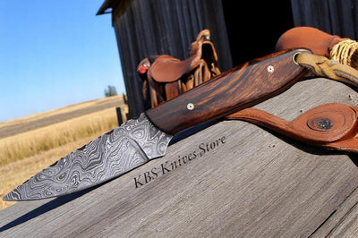 RANCHER’S ROSE – Exquisite Buckaroo Ranch Knife with Damascus Steel & Elegant Rosewood - Korvel
