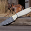 DUSTBONE EDGE – Authentic Cowboy Buckaroo Knife with Raindrops Damascus & Deer Bone Handle - Korvel