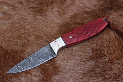 Cowboy's Companion: Buckaroo Damascus Steel Waist Knife with Bone Handle - Korvel