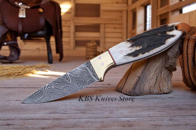 STAG TRACK STEEL – Exquisite Buckaroo Western Knife with Damascus Blade & Antler Handle - Korvel