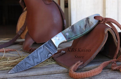 HIGHLAND HITCH – Premium Buckaroo Knife with Damascus Blade & Sheep Horn Handle - Korvel