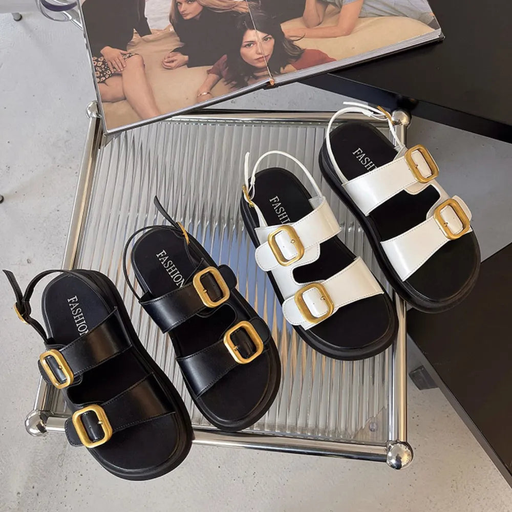 Buckle Open Toe Platform Sandals - Korvel