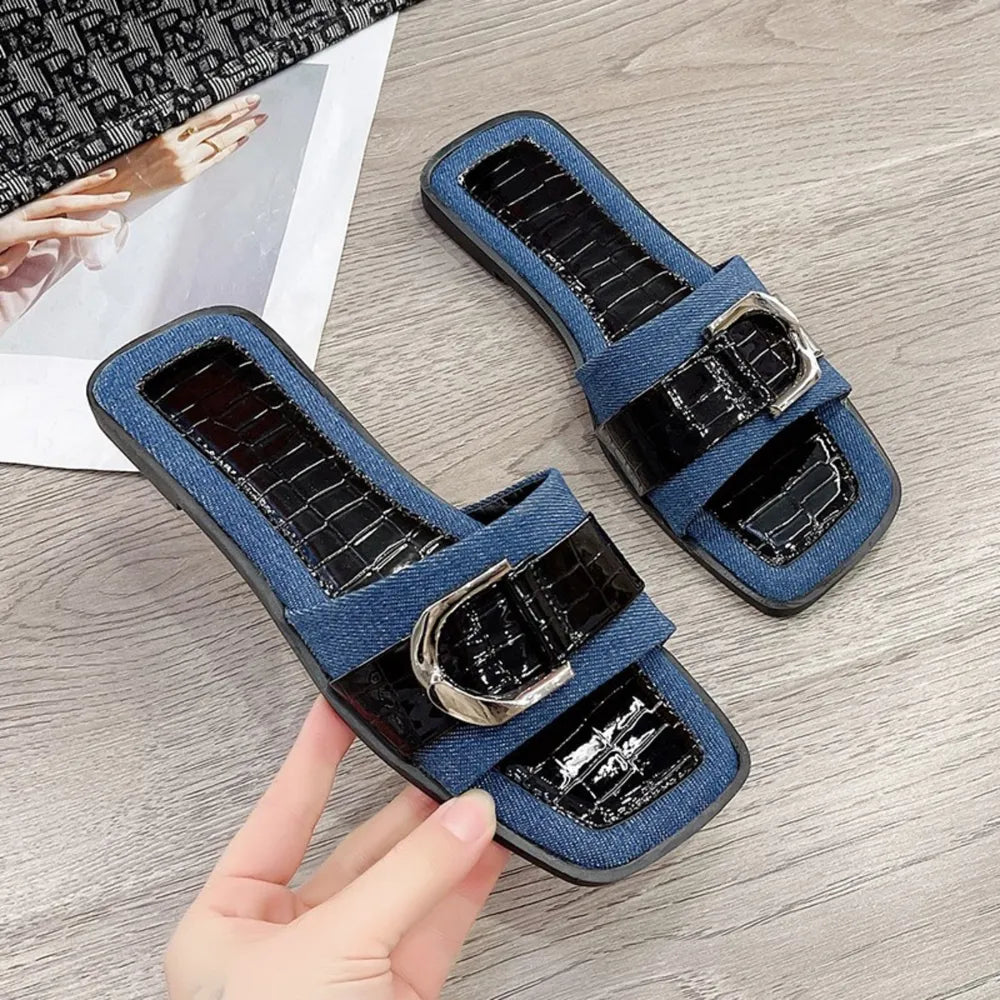 Buckle Trim Open Toe Sandals - Korvel