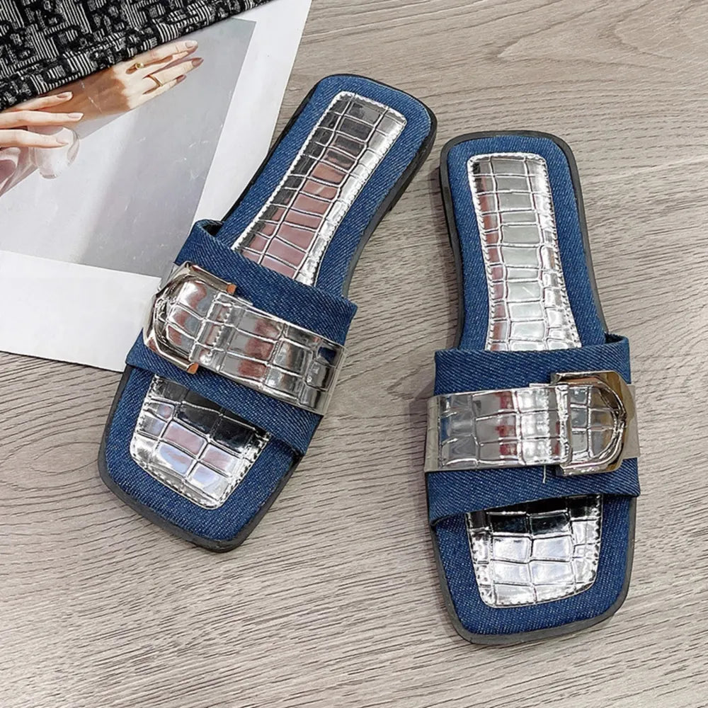 Buckle Trim Open Toe Sandals - Korvel