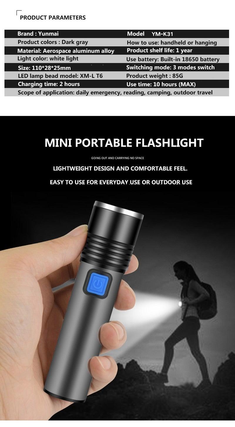 2000 Lumen Rechargeable LED Flashlight with Adjustable Focus - Waterproof Mini Torch for Outdoor Adventures - Korvel