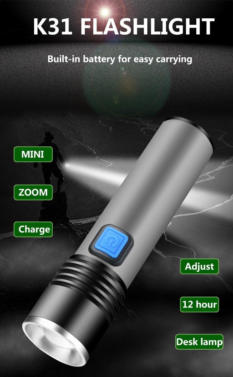 2000 Lumen Rechargeable LED Flashlight with Adjustable Focus - Waterproof Mini Torch for Outdoor Adventures - Korvel