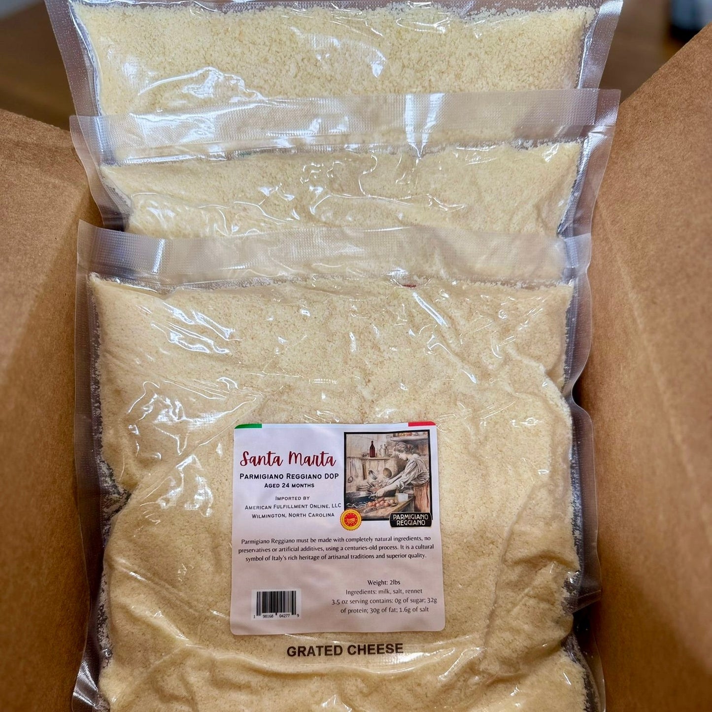 Parmigiano Reggiano Rallado a Granel | Paquete de 3 bolsas de 2lb