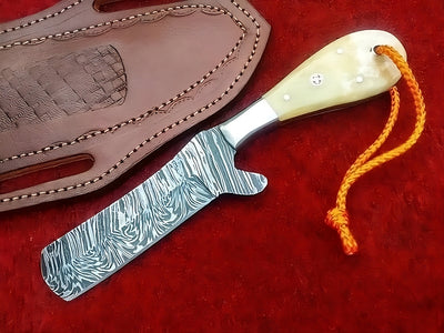 Premium Handcrafted Damascus Bull Cutter Knife with Bone Handle - 8.5 Inch Full Tang Utility Blade - Korvel