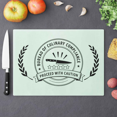 Planche à découper du Bureau de la conformité culinaire – Procédez avec prudence